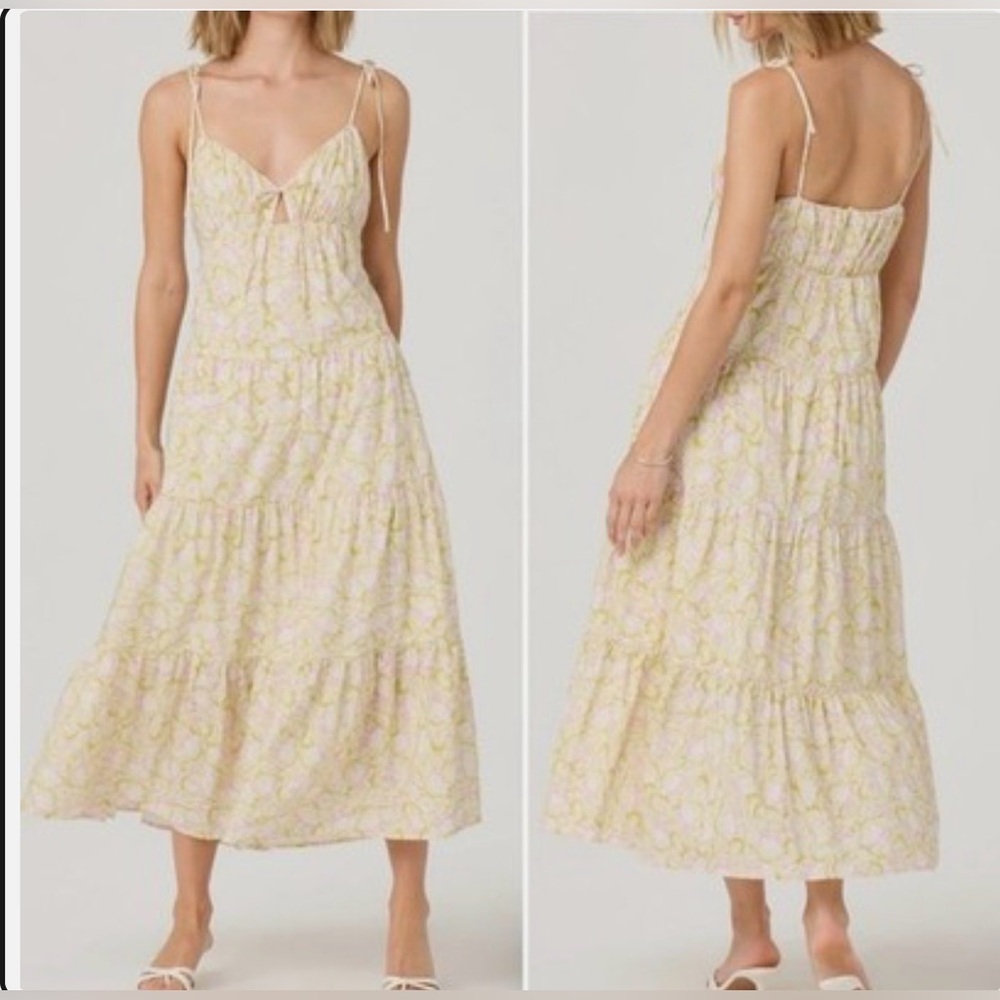 New ASTR the Label Tiered Strap Maxi Dress Pink lime Green Floral Boho Size XL